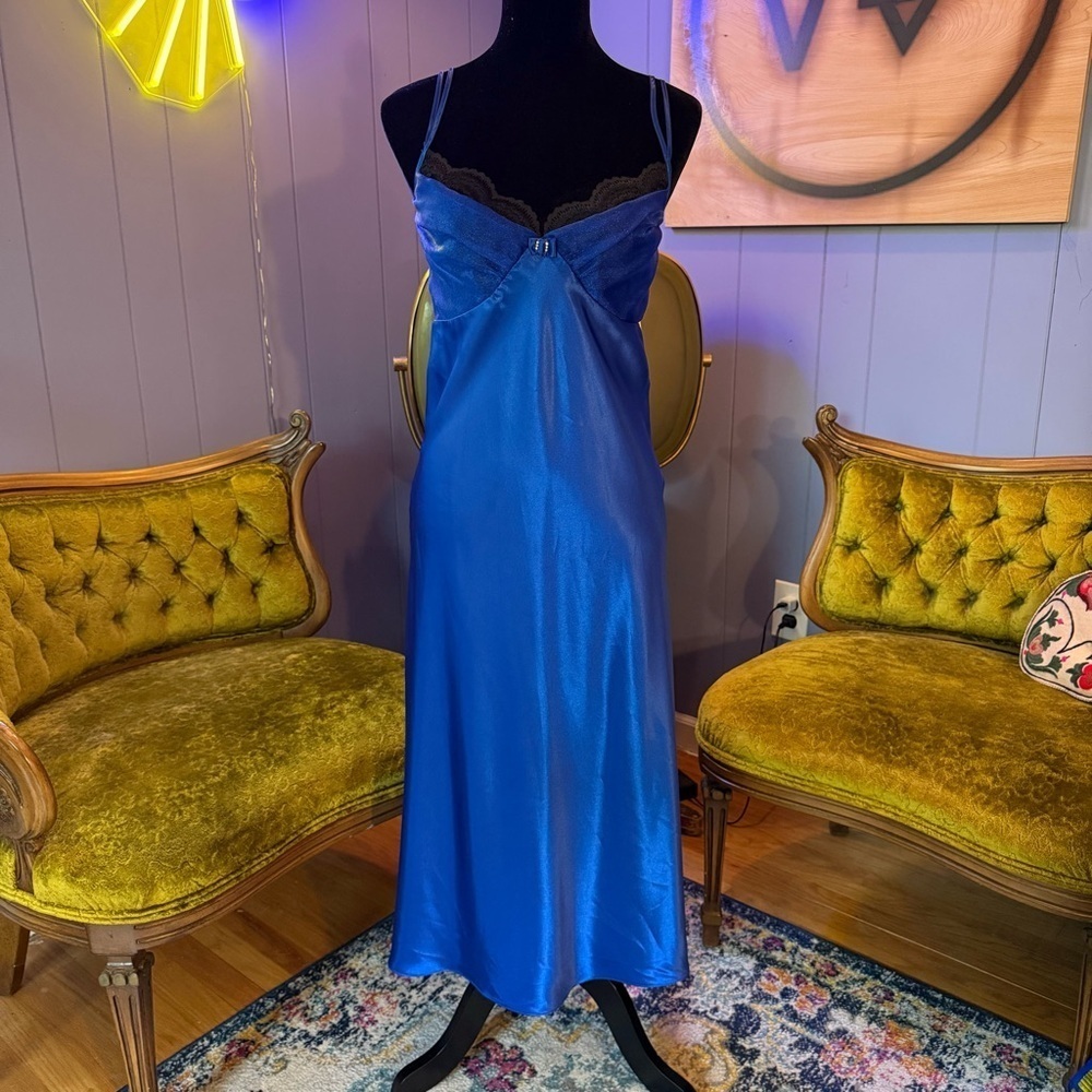 NWT Vintage 90s Cobalt Blue Lingerie Slip Dress Size 10